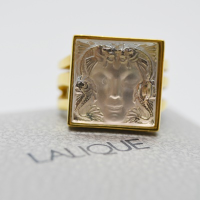 Lalique 10K Gold Plate Crystal Ring