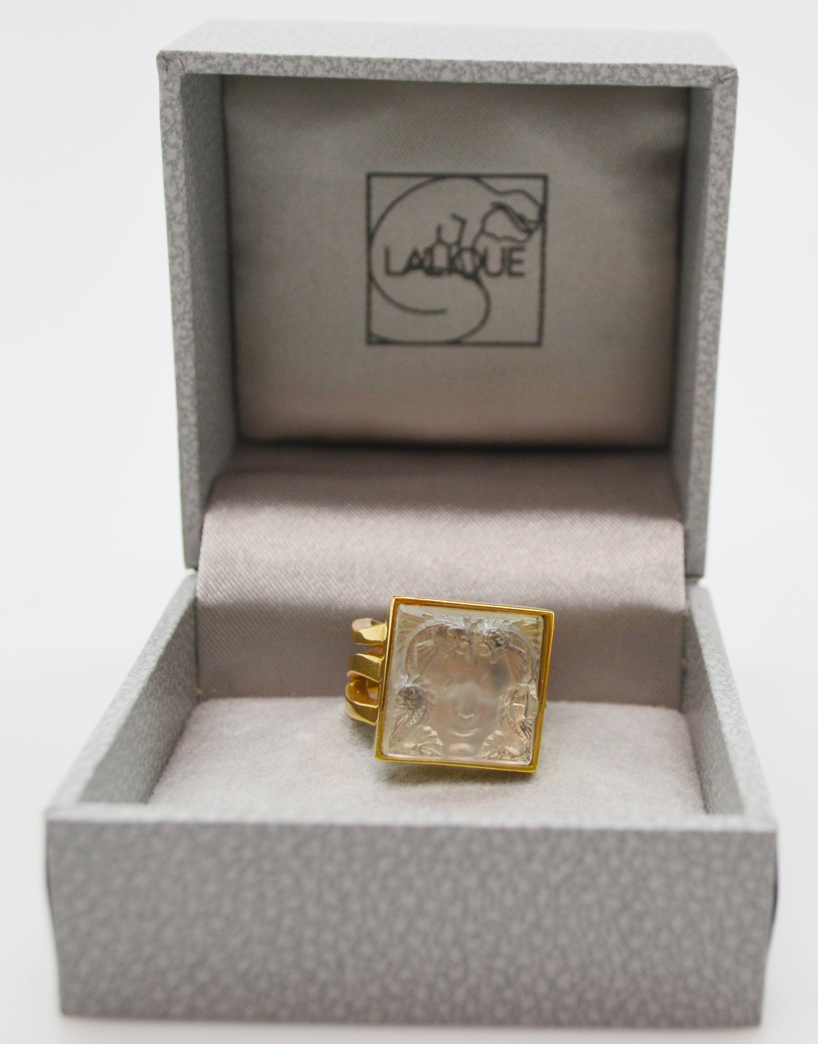 Lalique 10K Gold Plate Crystal Ring