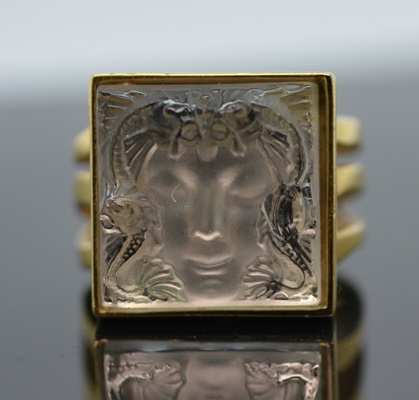Lalique 10K Gold Plate Crystal Ring