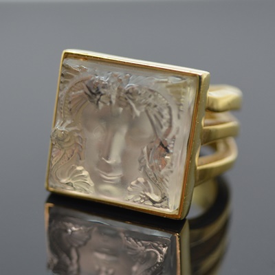 Lalique 10K Gold Plate Crystal Ring