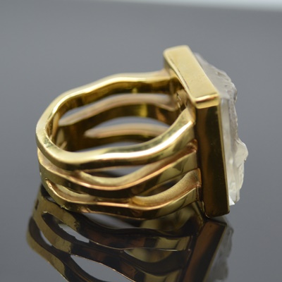 Lalique 10K Gold Plate Crystal Ring