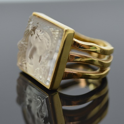 Lalique 10K Gold Plate Crystal Ring
