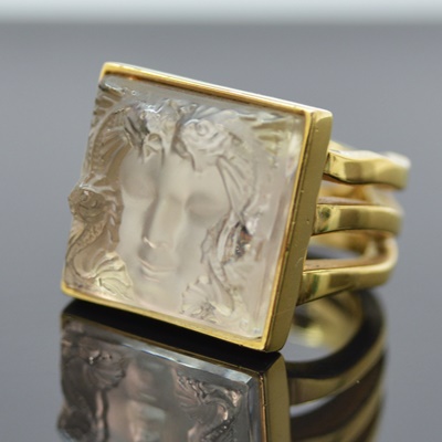 Lalique 10K Gold Plate Crystal Ring