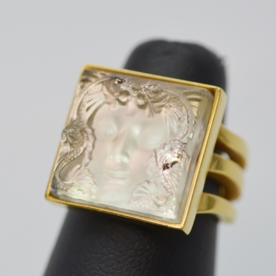 Lalique 10K Gold Plate Crystal Ring