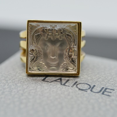 Lalique 10K Gold Plate Crystal Ring