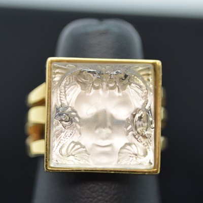 Lalique 10K Gold Plate Crystal Ring