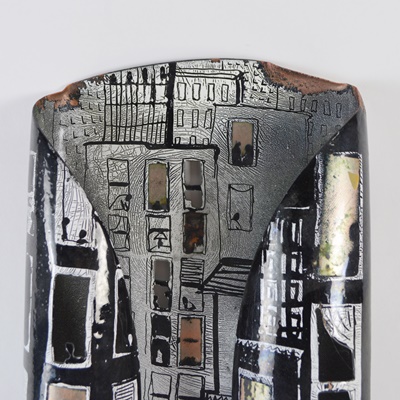 Artistic Interpretation of a City Copper Wall Hanging and Bowl