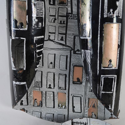 Artistic Interpretation of a City Copper Wall Hanging and Bowl