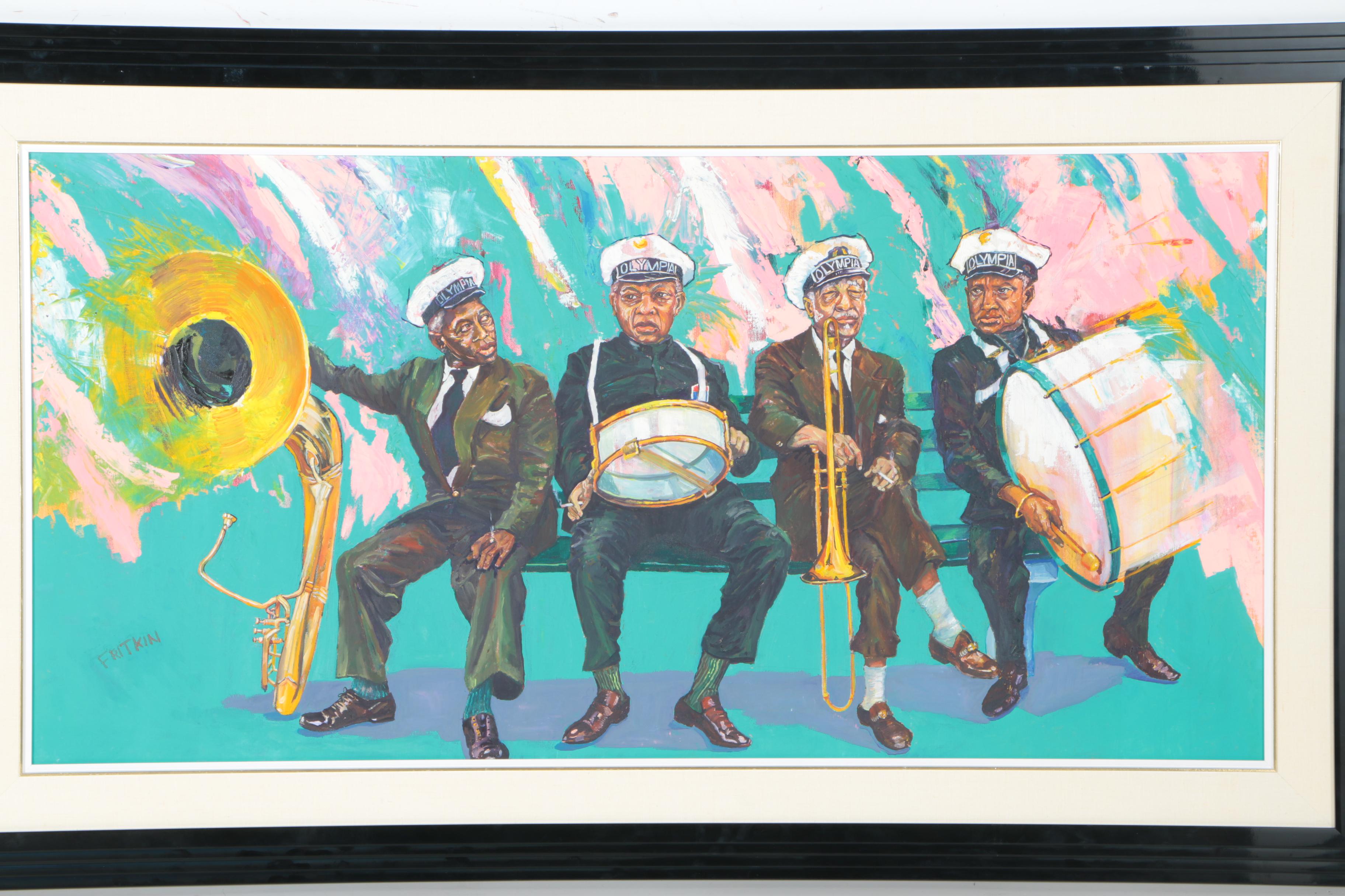 Ronald Fritkin Oil Painting on Canvas of Olympia Brass Band Members