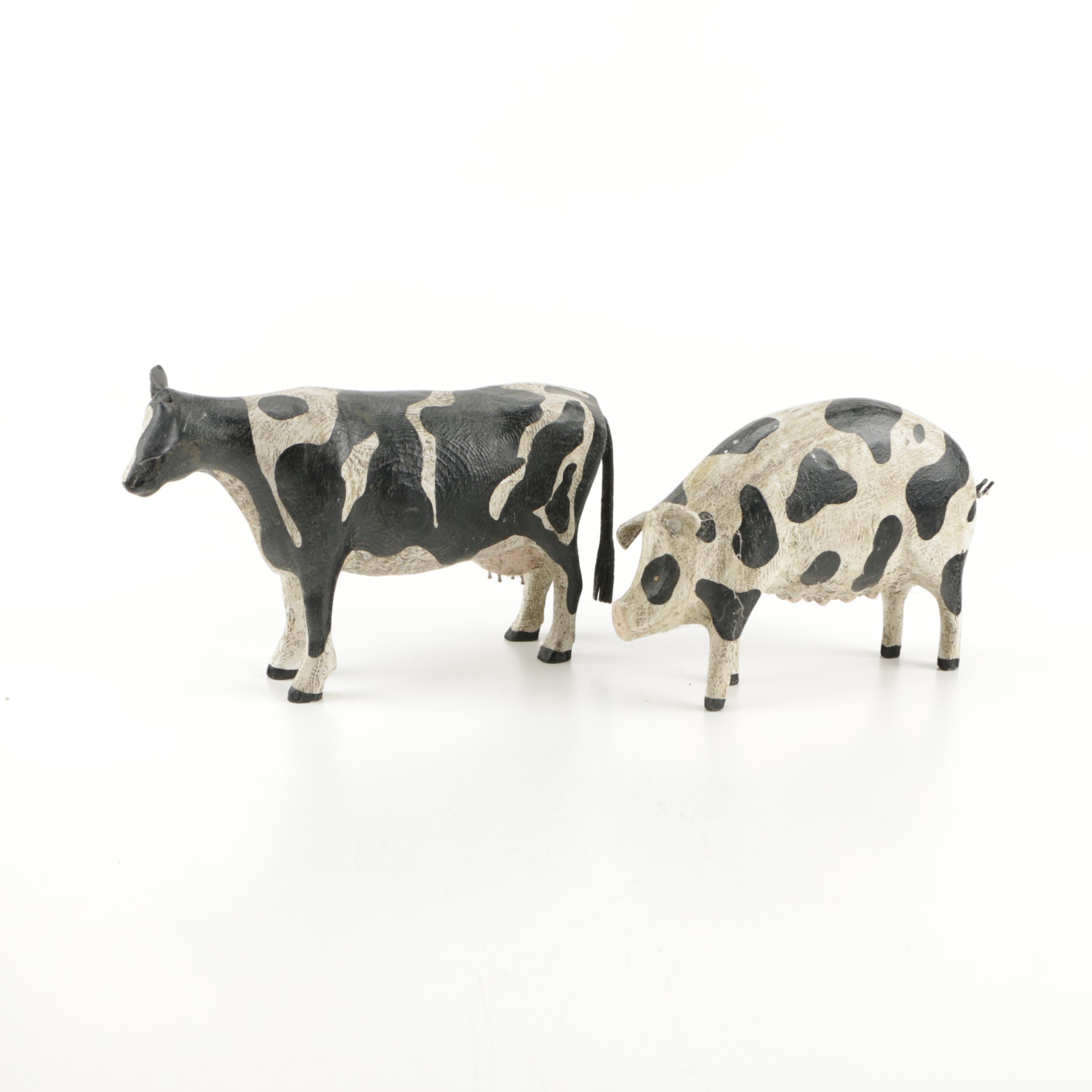 Carved Wooden Cow and Sow