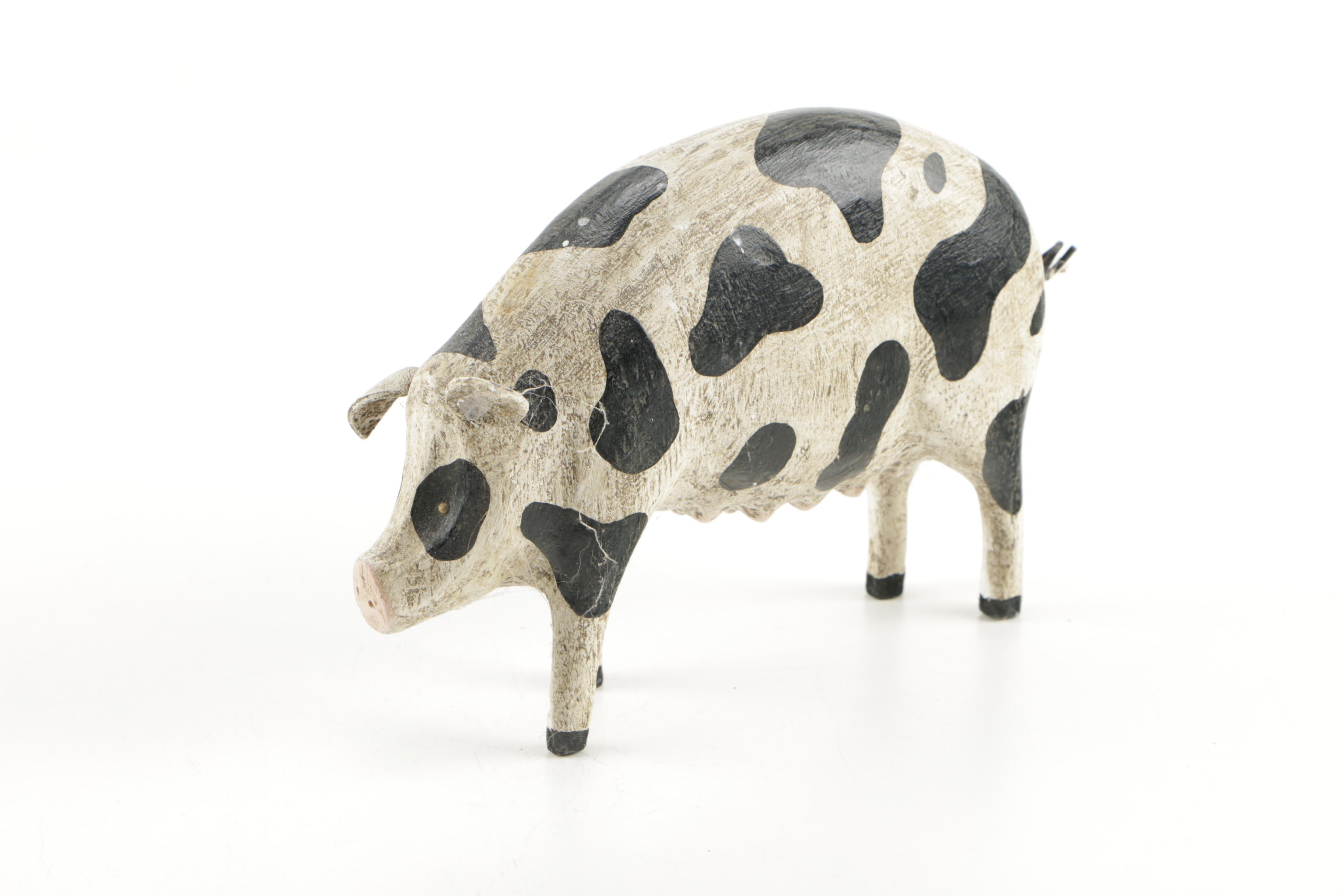 Carved Wooden Cow and Sow