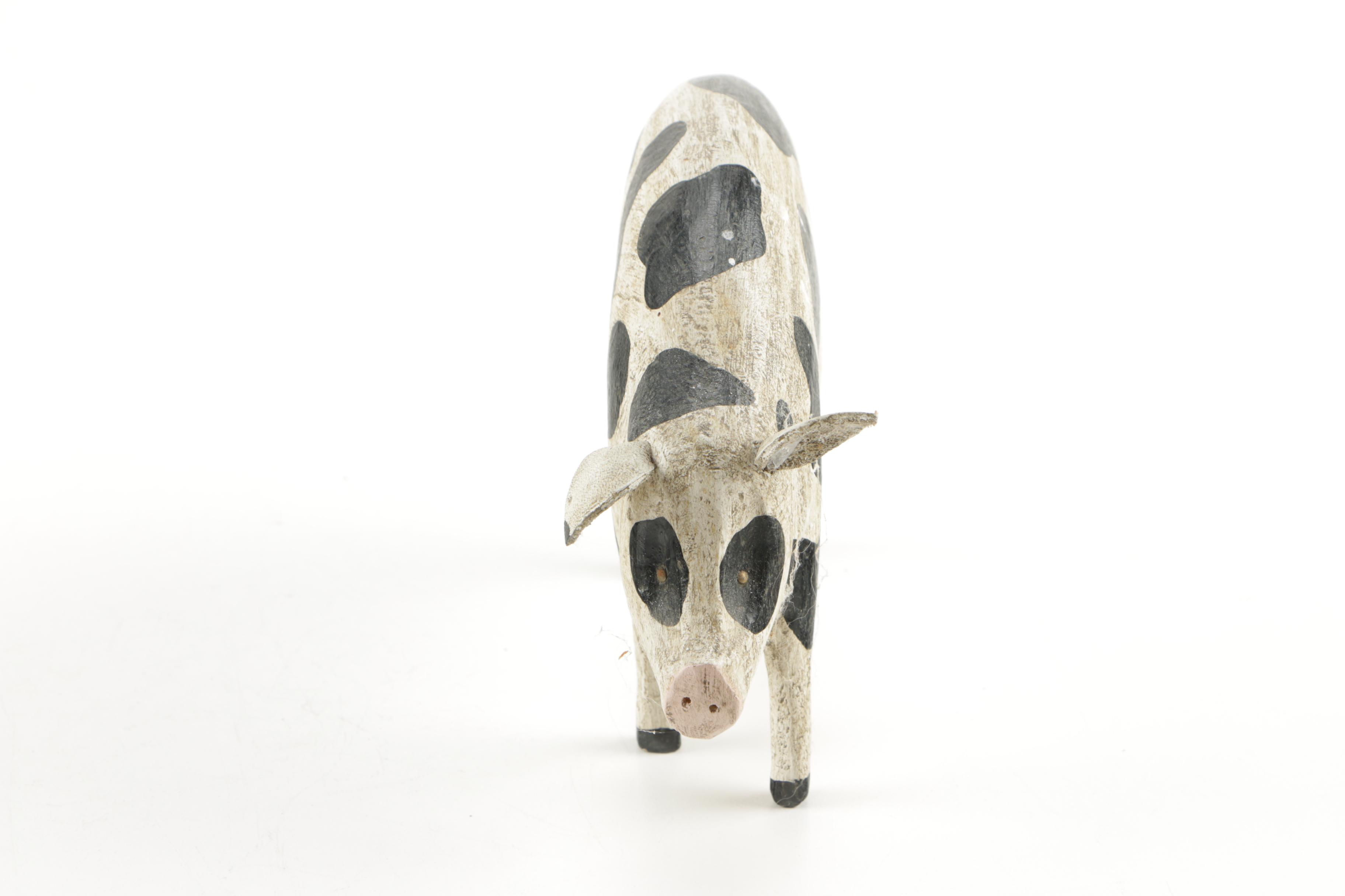 Carved Wooden Cow and Sow