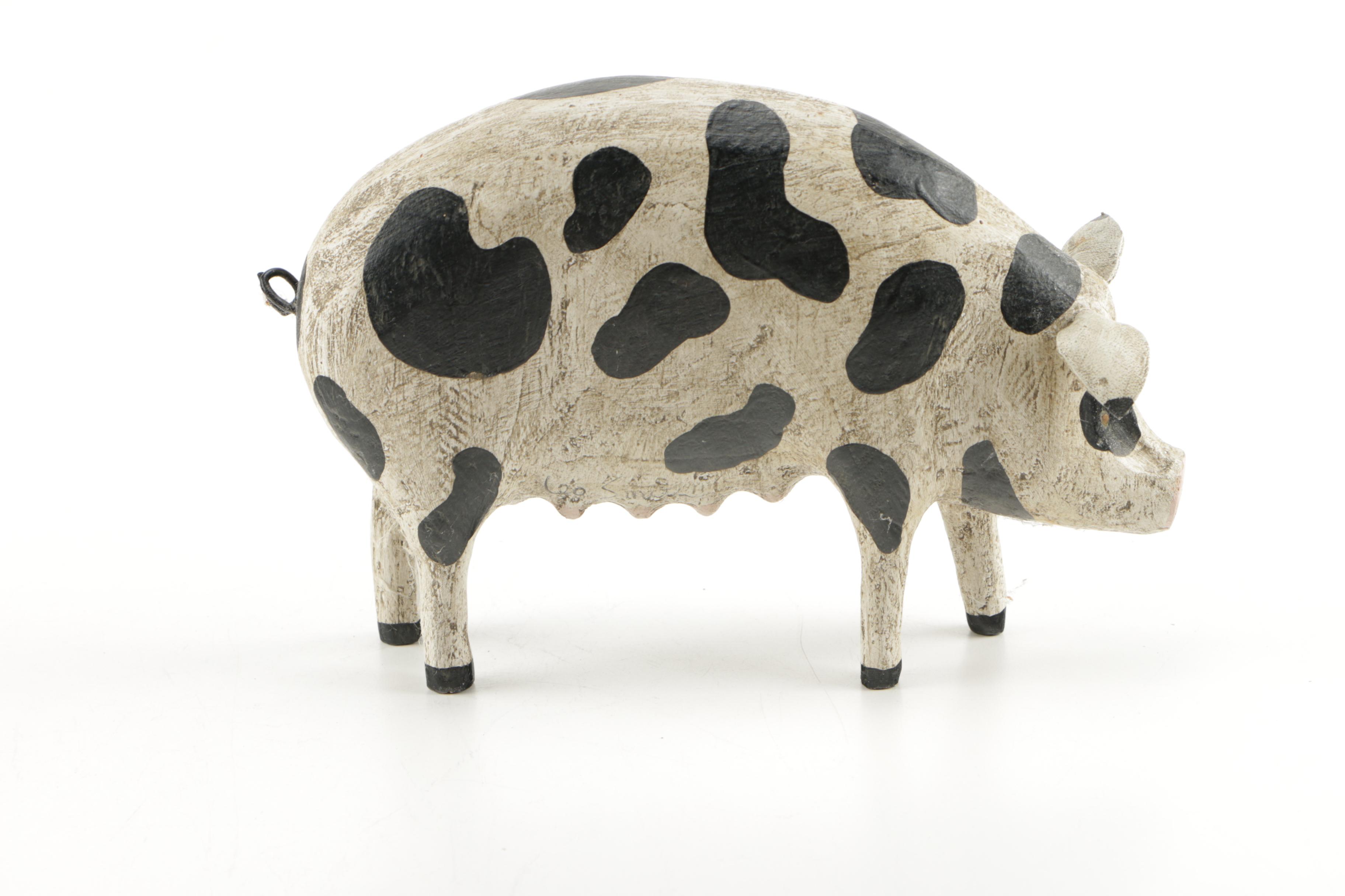Carved Wooden Cow and Sow