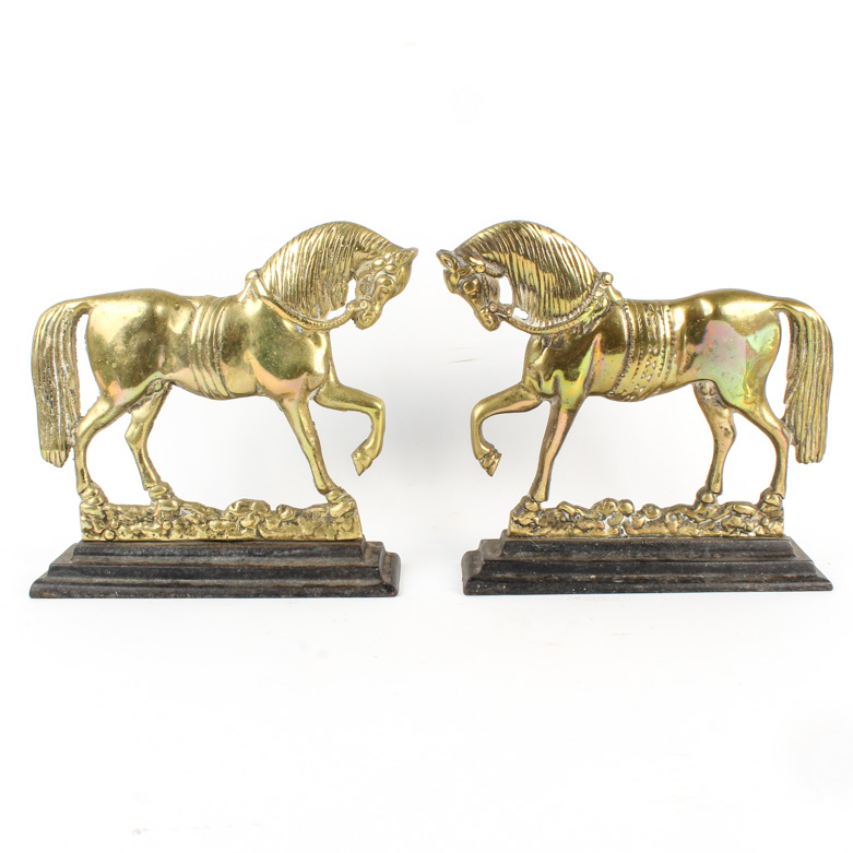 Vintage Brass Horse Bookends