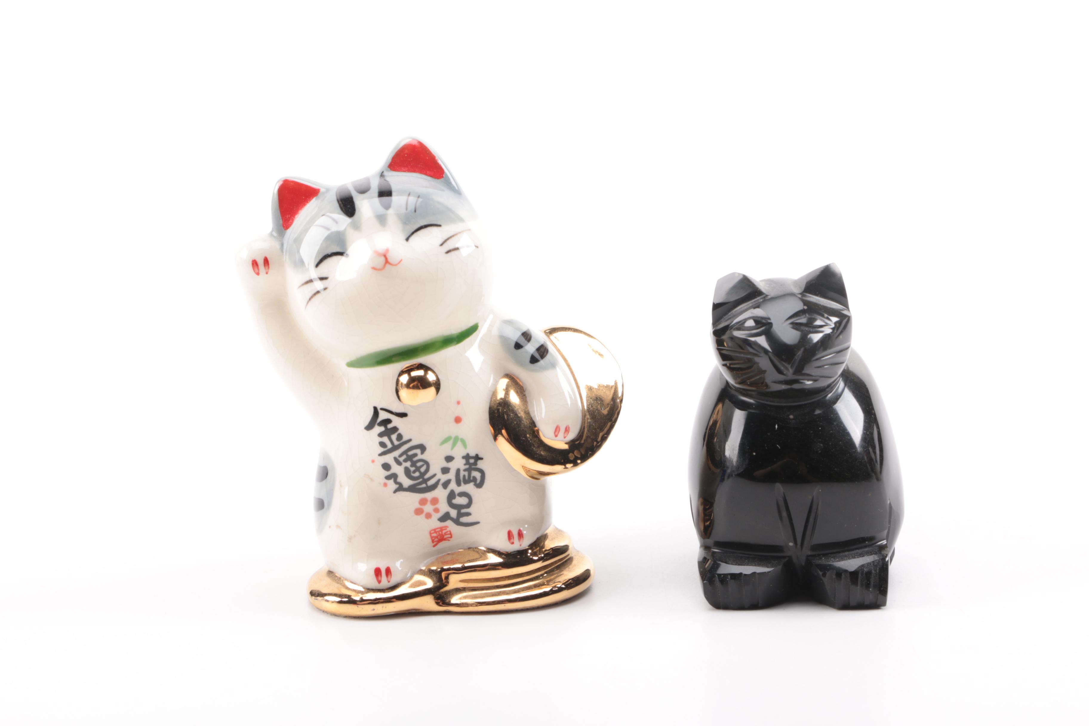 Cat Figurine Collection Including One From 1940.