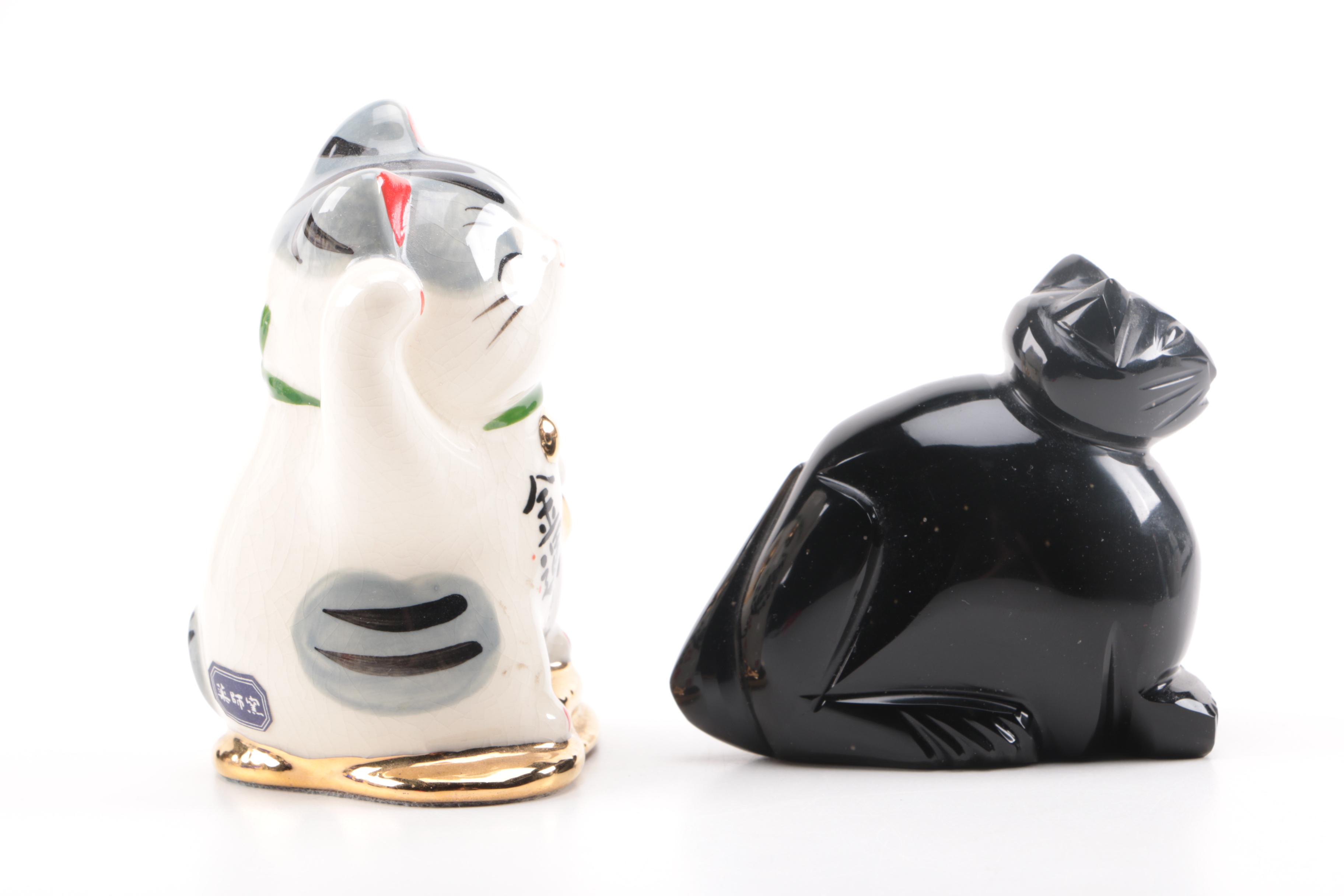 Cat Figurine Collection Including One From 1940.