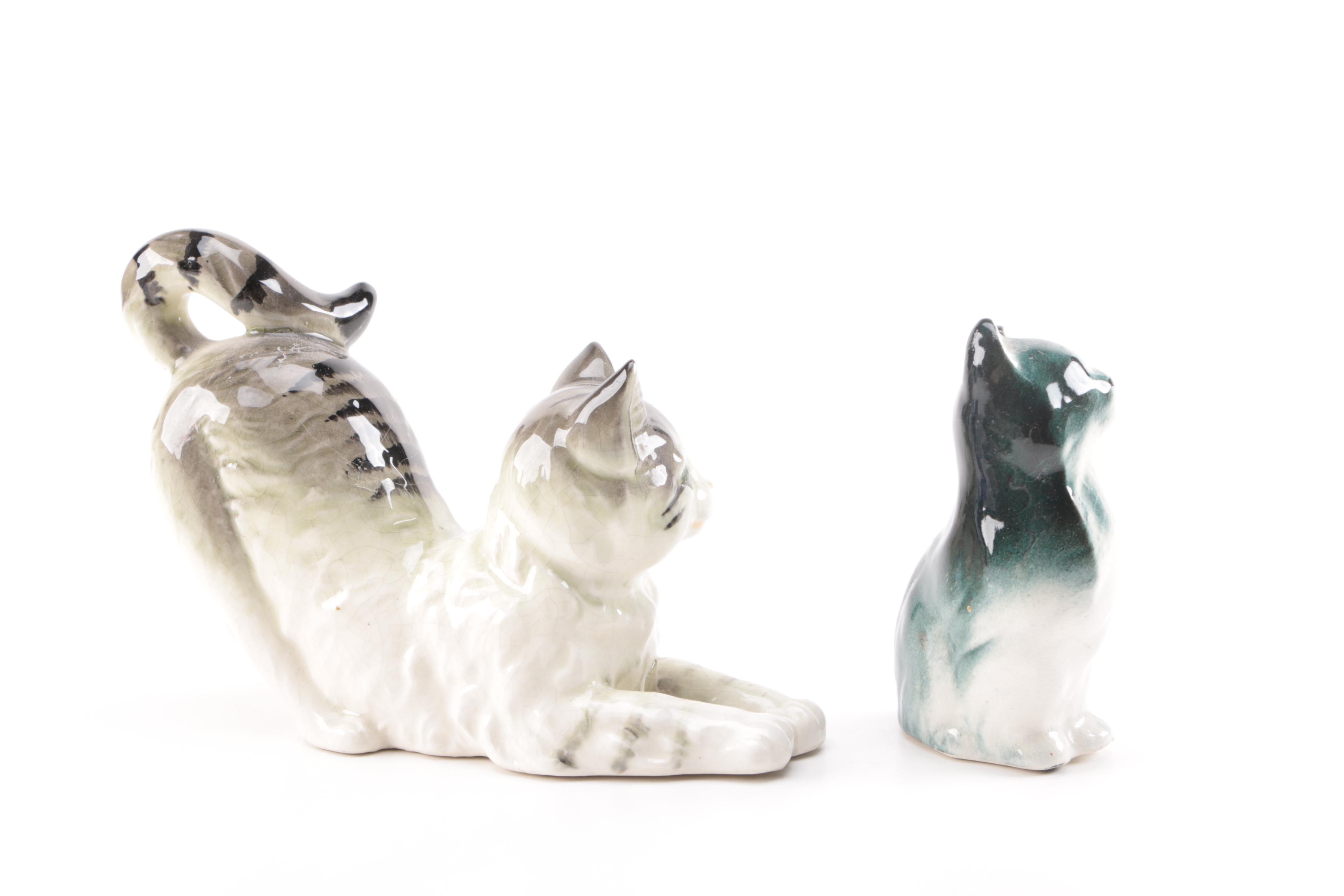 Cat Figurine Collection Including One From 1940.