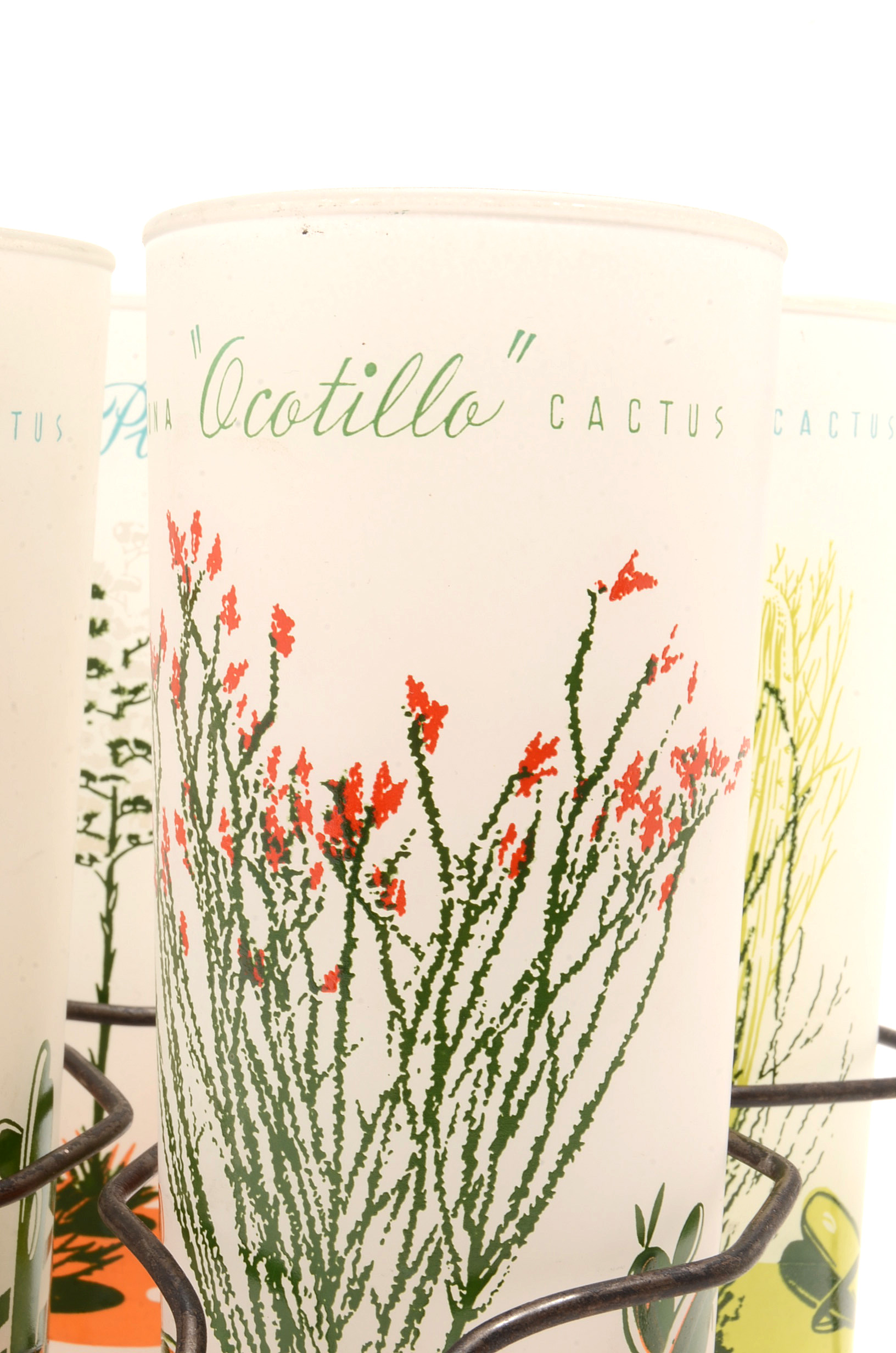 Vintage Blakely Oil & Gas Frosted Arizona Cactus Glasses & Tray