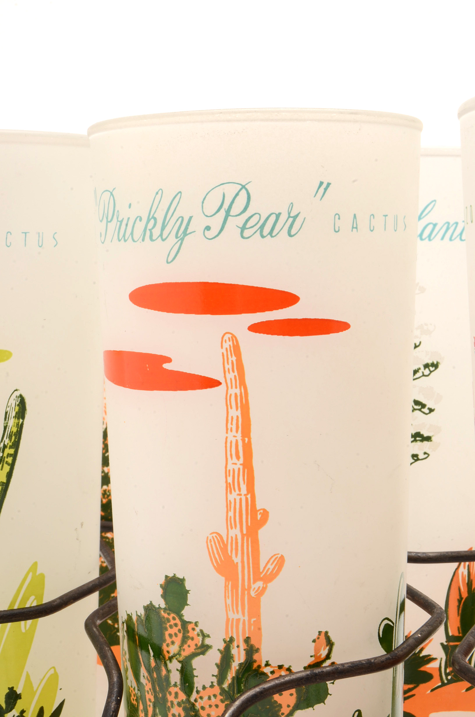 Vintage Blakely Oil & Gas Frosted Arizona Cactus Glasses & Tray