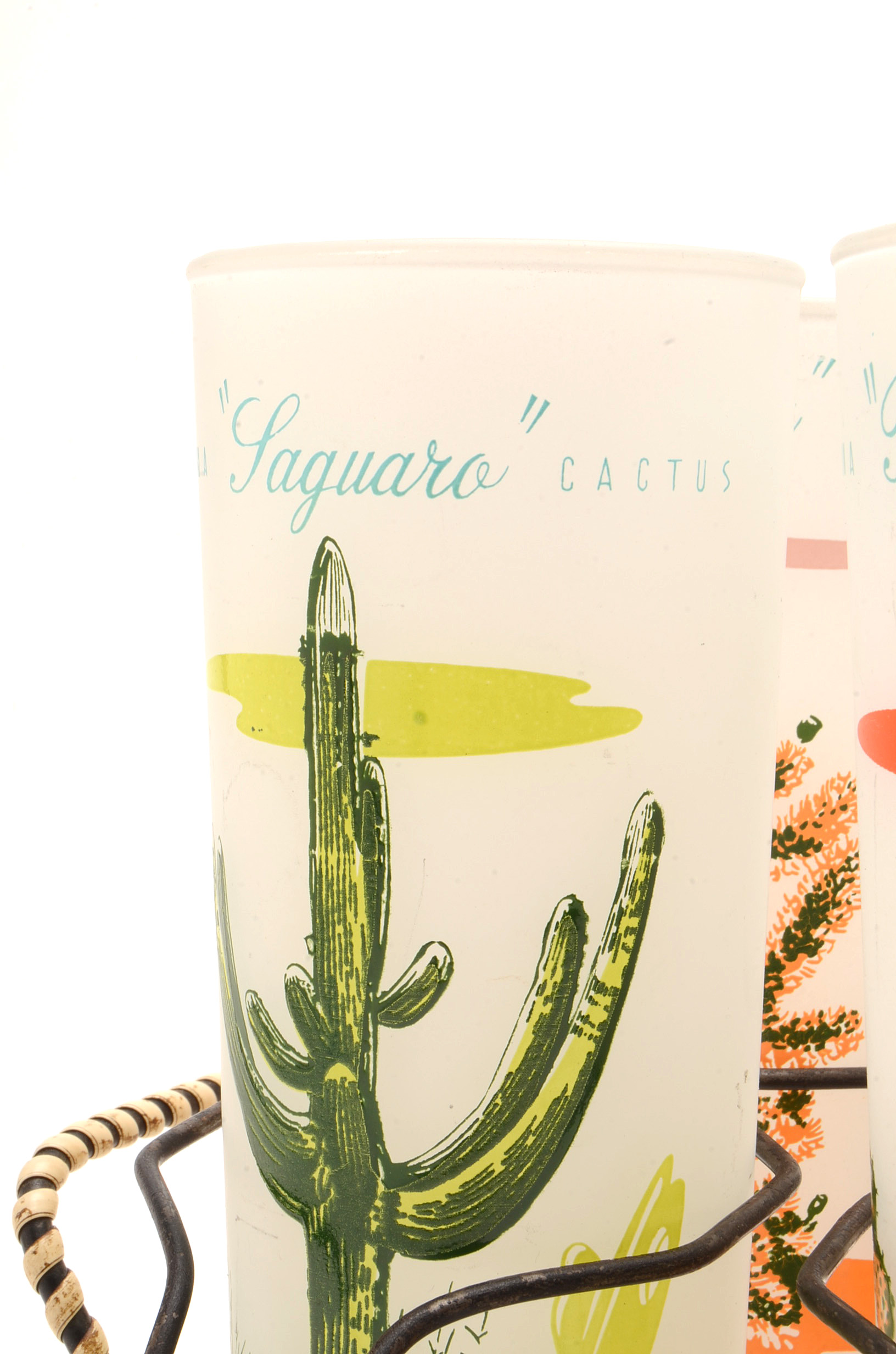 Vintage Blakely Oil & Gas Frosted Arizona Cactus Glasses & Tray