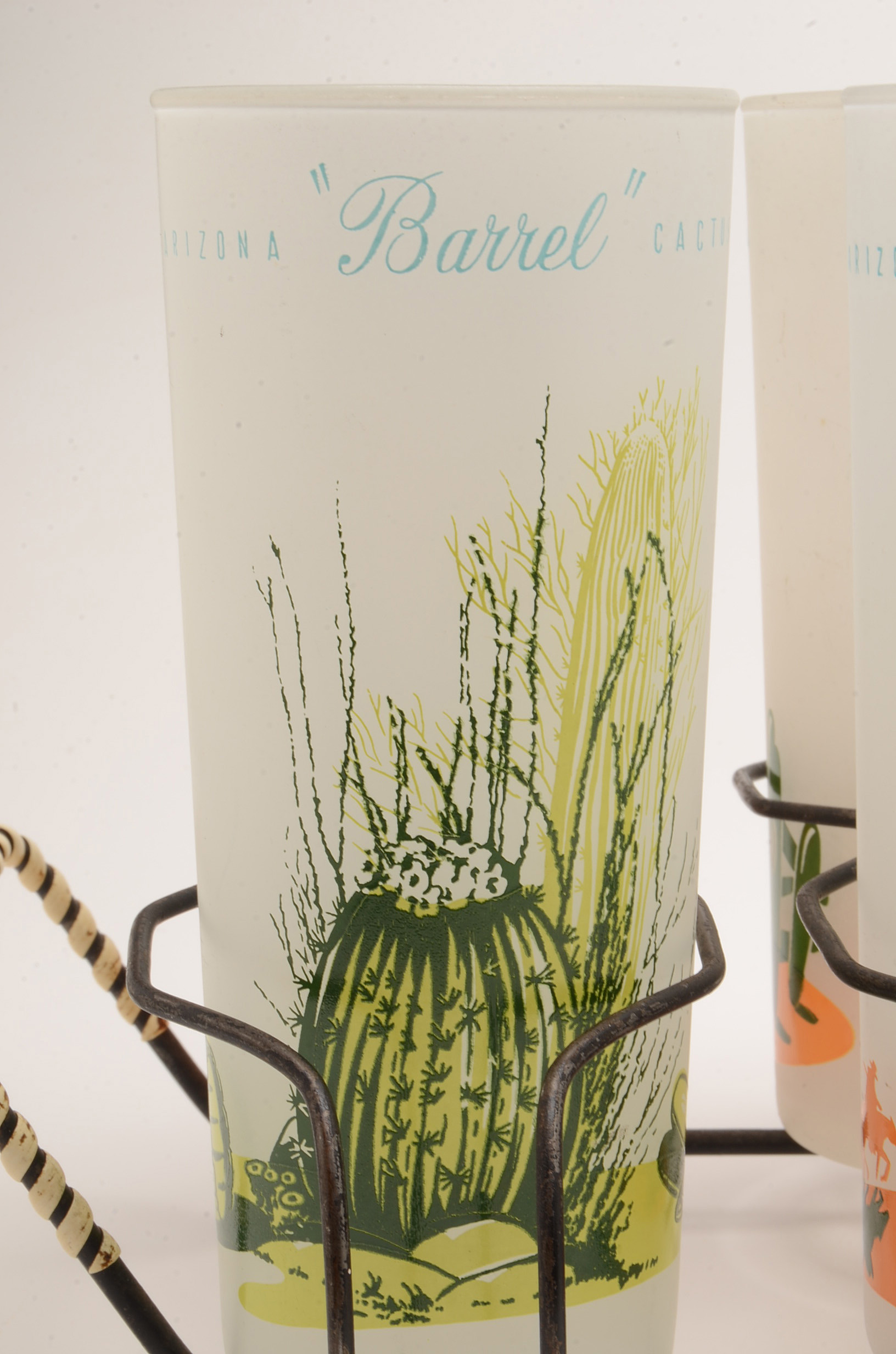 Vintage Blakely Oil & Gas Frosted Arizona Cactus Glasses & Tray