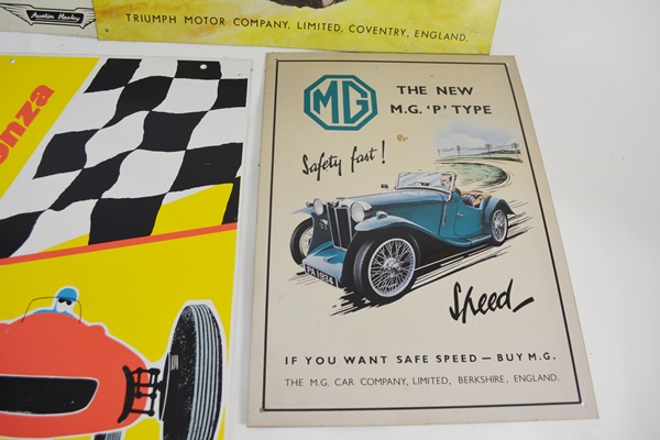 Five Vintage Race Car Tin Signs