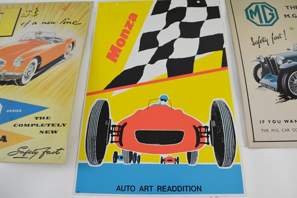 Five Vintage Race Car Tin Signs