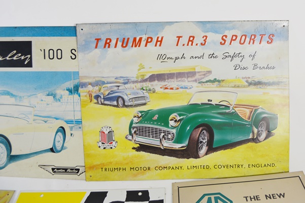 Five Vintage Race Car Tin Signs