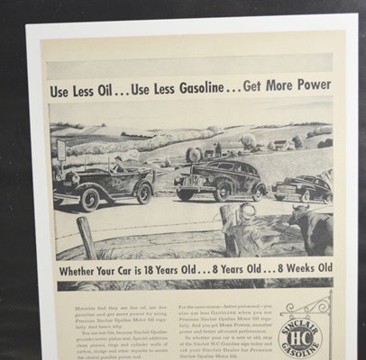 Framed Saturday Evening Post Car and Oil Advertising Pages