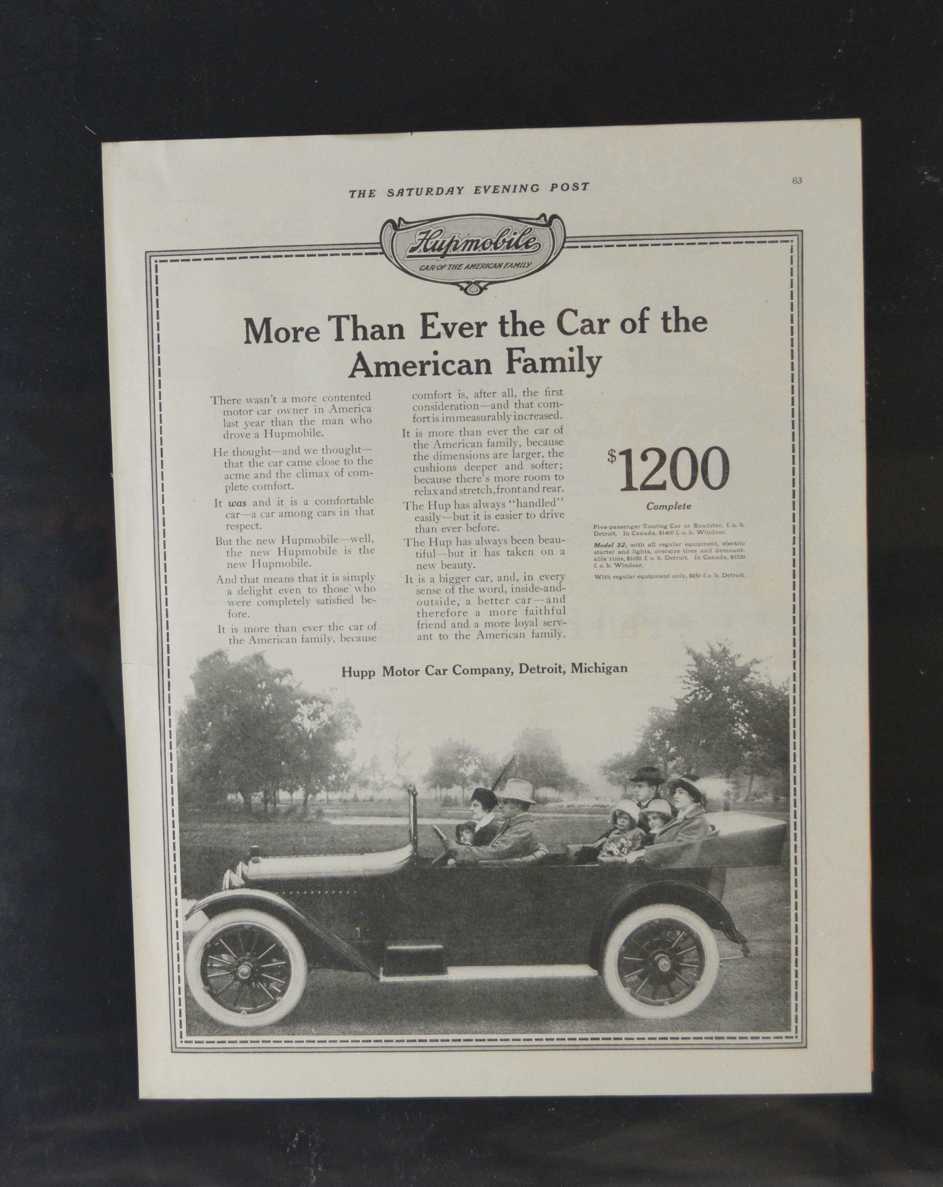 Framed Saturday Evening Post Car and Oil Advertising Pages