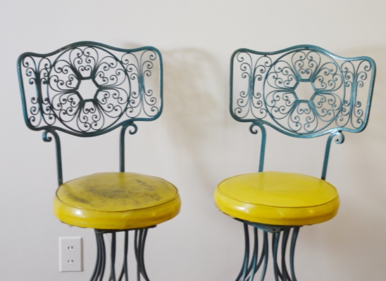 Three Vintage Aqua Swivel Bar Stools