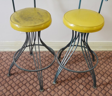 Three Vintage Aqua Swivel Bar Stools