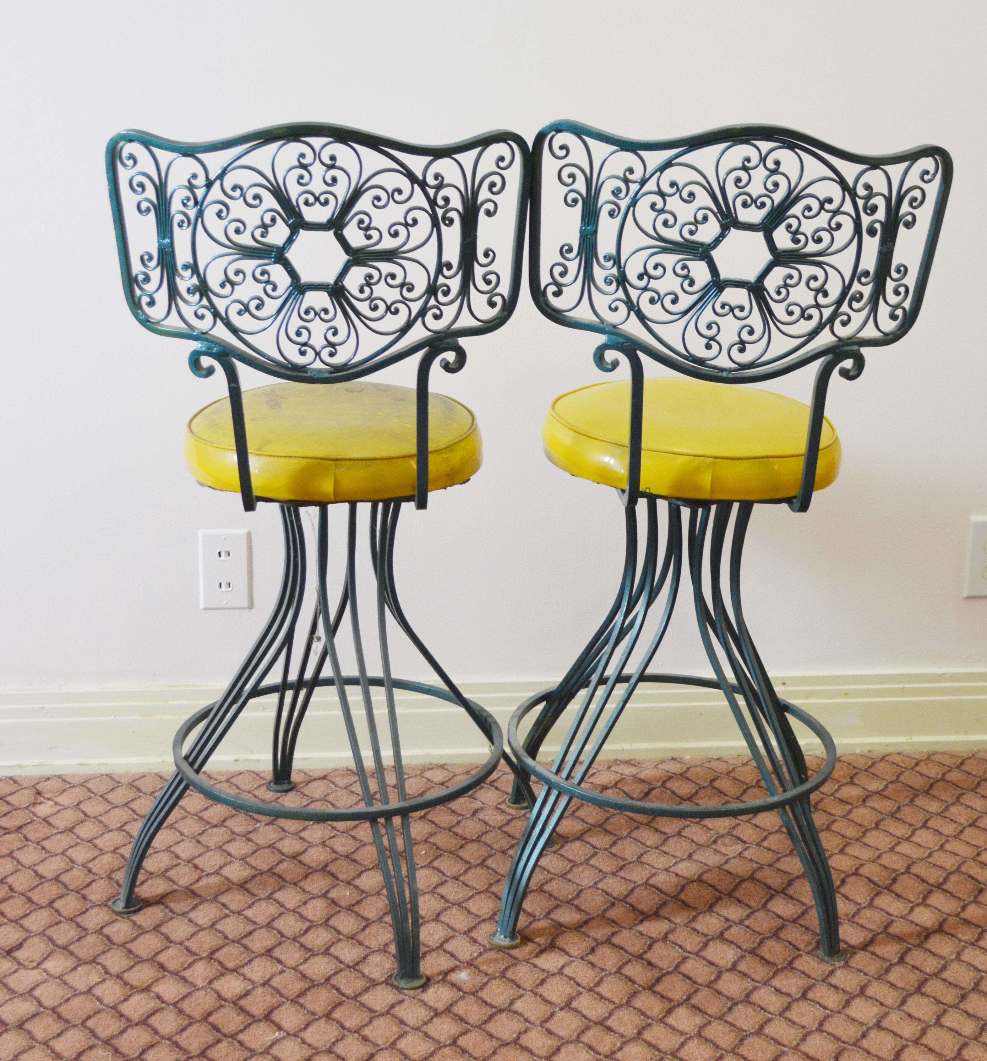 Three Vintage Aqua Swivel Bar Stools