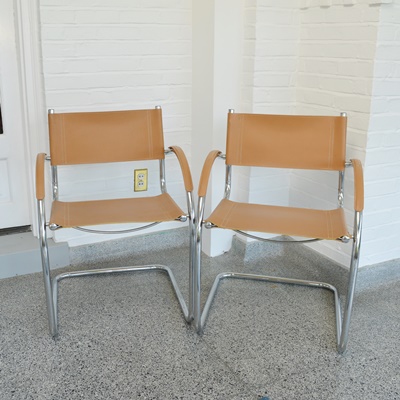 Pair of Mid Century Modern Faux Leather and Chrome Chairs