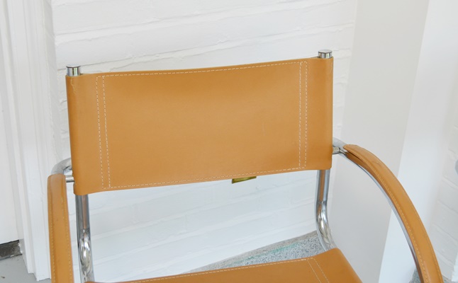 Pair of Mid Century Modern Faux Leather and Chrome Chairs