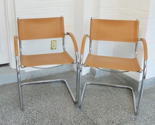 Pair of Mid Century Modern Faux Leather and Chrome Chairs