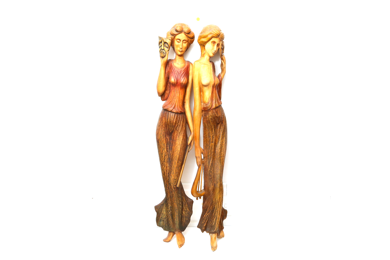 Pair Of Hand Carved Theatrical Inspired Female Sculptures