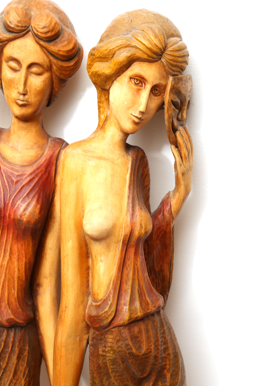 Pair Of Hand Carved Theatrical Inspired Female Sculptures
