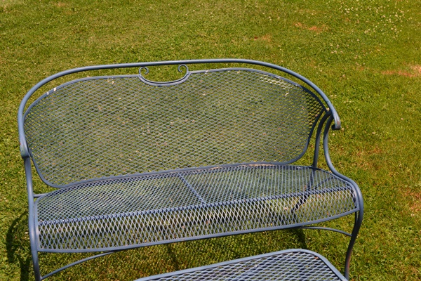 Woodard Blue Painted Iron Patio Loveseat and Table