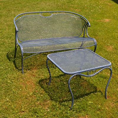 Woodard Blue Painted Iron Patio Loveseat and Table