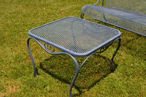 Woodard Blue Painted Iron Patio Loveseat and Table