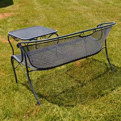 Woodard Blue Painted Iron Patio Loveseat and Table
