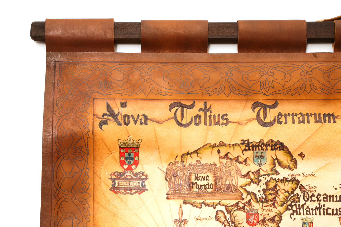 Hand Colored And Burnt Leather Map Of The World In 1535