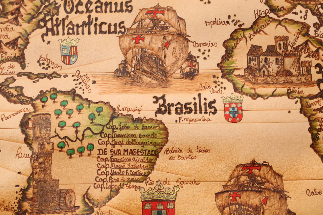 Hand Colored And Burnt Leather Map Of The World In 1535