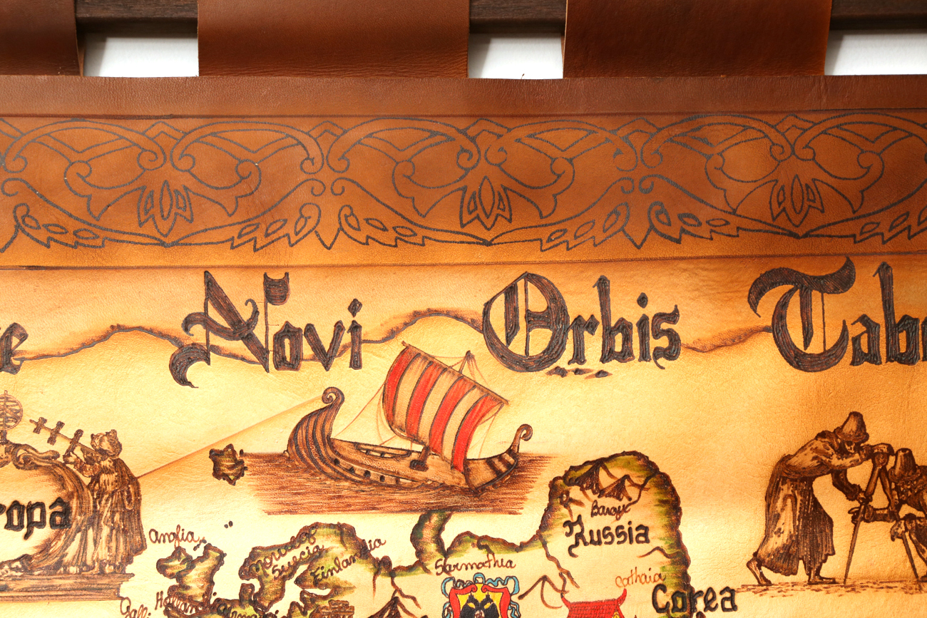 Hand Colored And Burnt Leather Map Of The World In 1535