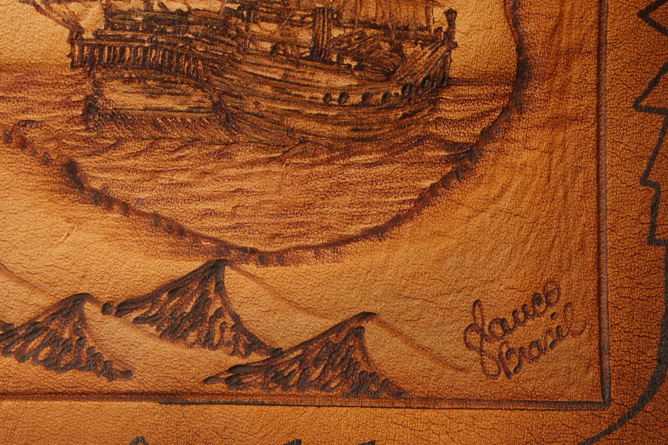 Hand Colored And Burnt Leather Map Of The World In 1535