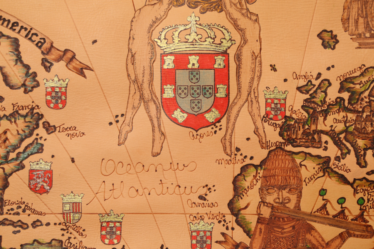 Hand Colored And Burnt Leather Map Of The World In 1585