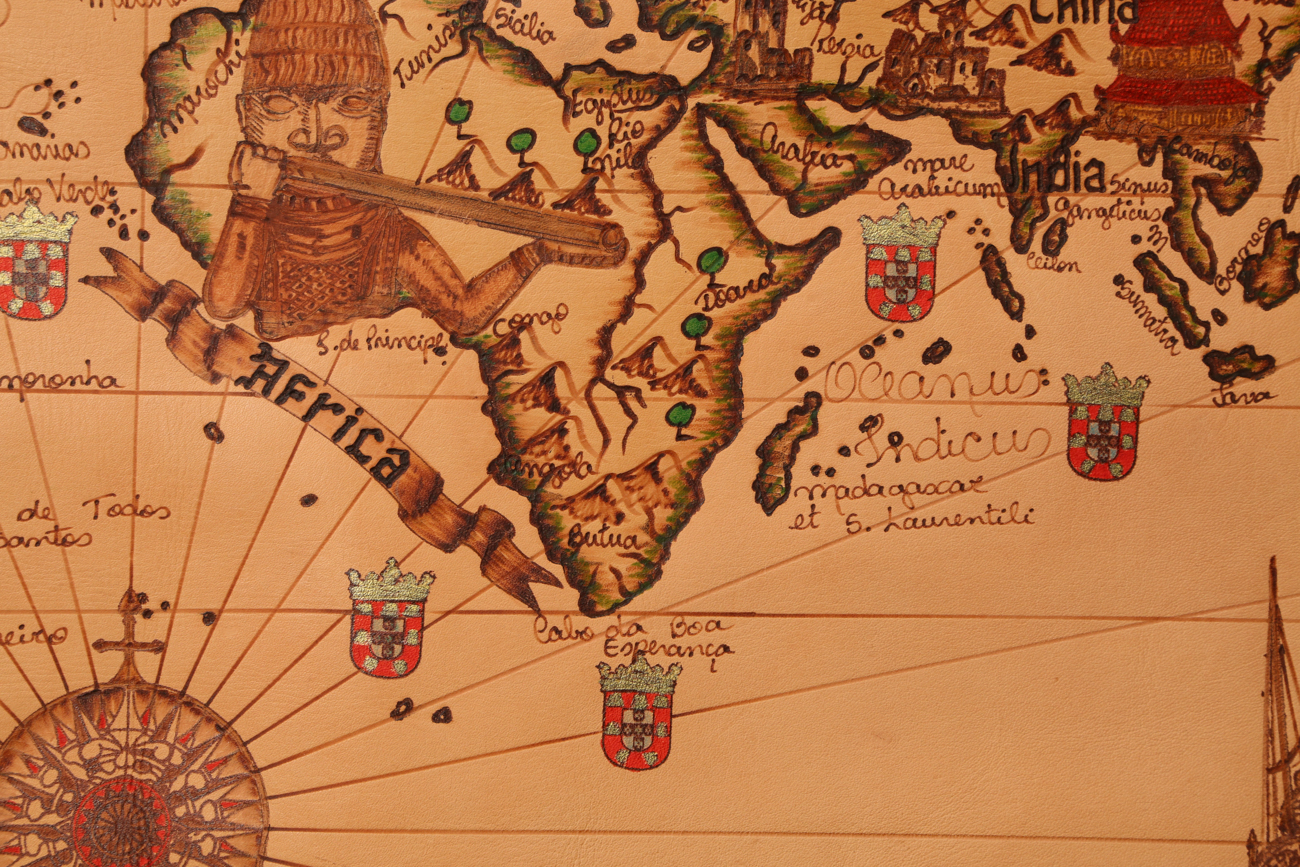 Hand Colored And Burnt Leather Map Of The World In 1585