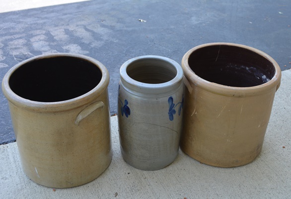 Three Salt Glazed Stoneware Crocks
