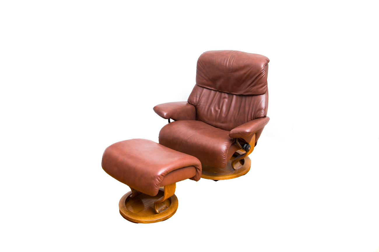 Bova Modern Brown Leather Armchair And Footstool